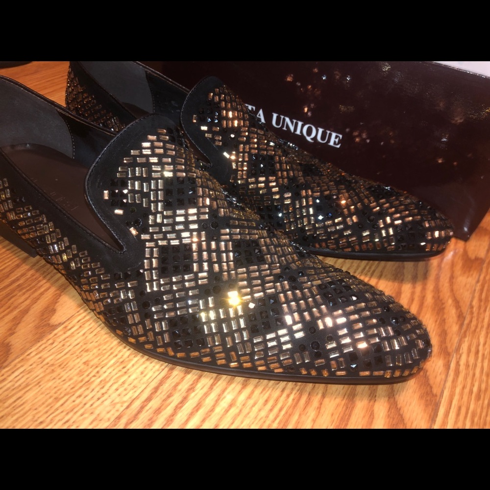 ZOTA UNIQUE Men’s Black & Gold Slip-On Prom Shoes